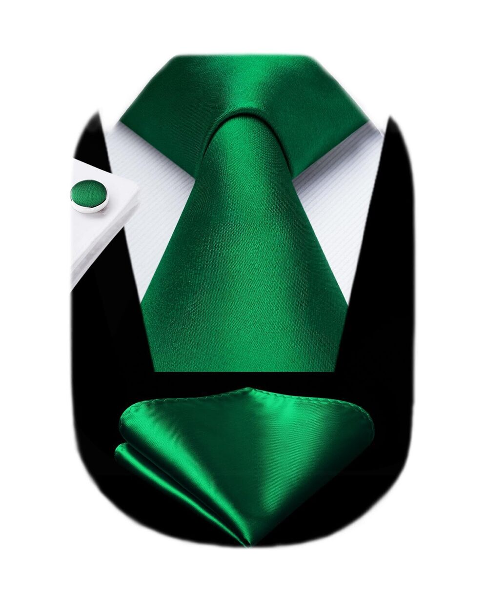 8786 Green Tie Formal Business Green Tie and Handkerchief Cufflinks Set